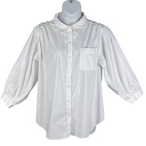 Philosophy Womans 3X White Button Up Blouse Balloon Sleeves Pocket Minimalist